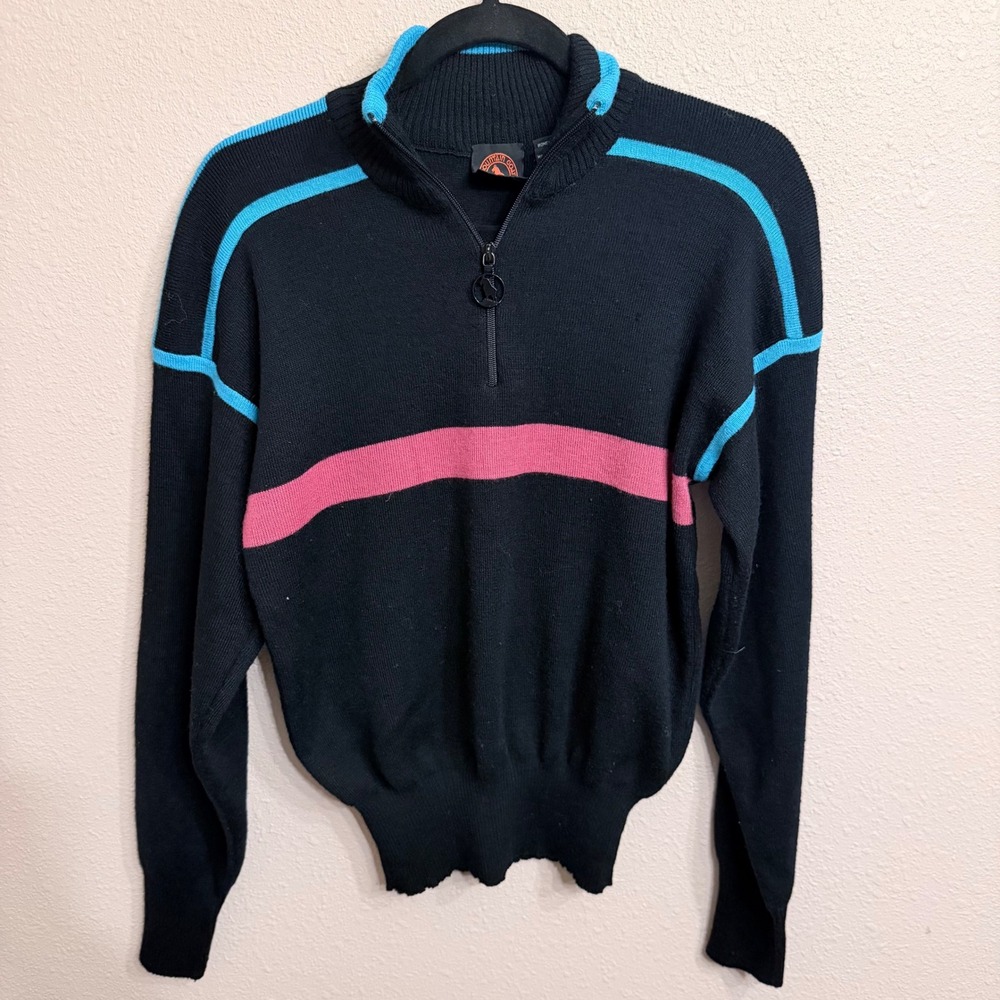 Vintage Mountain Goat White Stag Ski Sweater Womens Medium Black Pink Turquoise